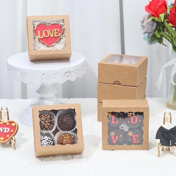 90 Pack Bakery Boxes 4x4x2 Inches Cookies Boxes Mini Bundt Cake Boxes Pie Boxes Cinnamon Roll Treat Boxes Chocolate Truffle Boxes Party Wedding Favor