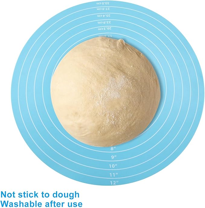 Hitefu 12 Inch Round Silicone Cake Mat, Silicone Baking Mat with Measurement for Cake Turntable & Rolling Dough (Blue)