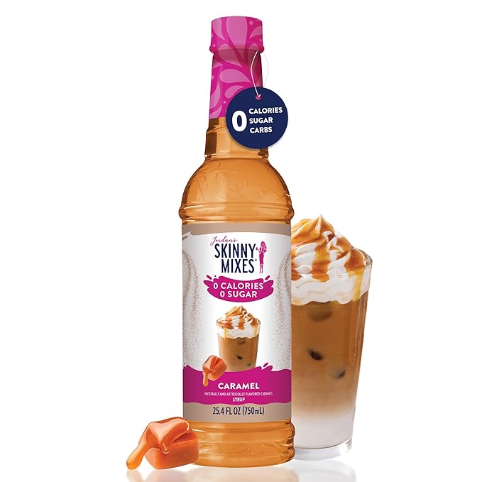 Jordan's Skinny Syrups Sugar Free Coffee Syrup, Caramel Pecan Flavor Drink Mix, Zero Calorie Flavoring for Chai Latte, Protein Shake, Food & More, Gluten Free, Keto Friendly, 25.4 Fl Oz, 1 Pack