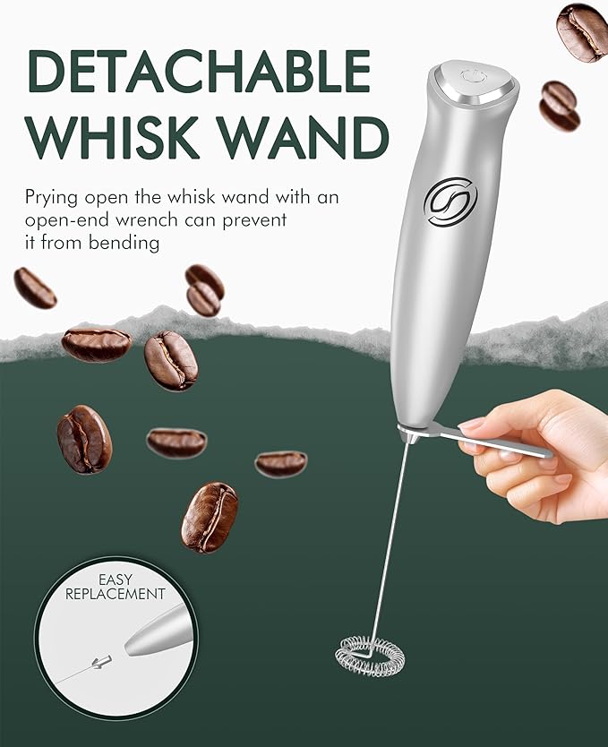Milk Frother Handheld Frother Wand Drink Mixer Handheld Coffee Stirrers Electric Frother for Coffee Mixer Wand with 2 Whisk frother for protein powder coffee frother handheld-Silver