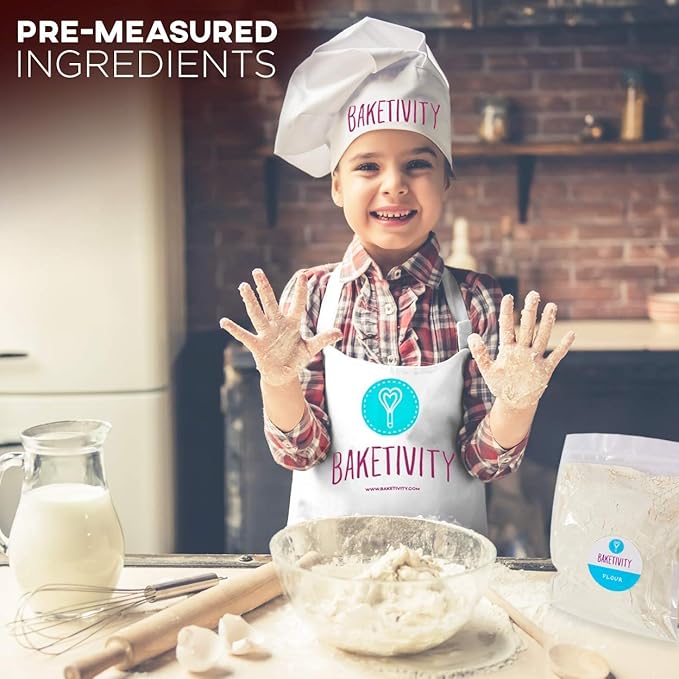 Baketivity Kids Baking DIY Activity Kit - Bake Delicious Chocolate Chunk Cookies with Pre-Measured Ingredients – Best Gift Idea for Boys and Girls Ages 6-12