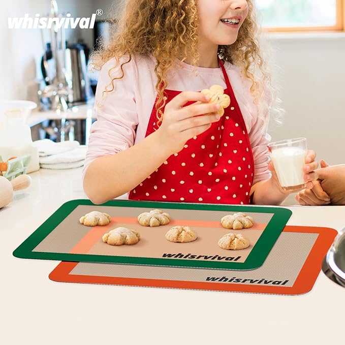 Silicone Baking Mat, Reusable Silicone Baking Sheets for Oven, 2Pcs Half Sheet(16.5"x11.6") Non-Stick Silicone Mats for Baking Cookies, Bread, Roasting Vegetables, Meat, Candy Making
