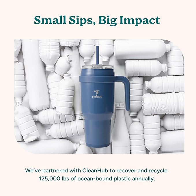 REDUCE 40 oz Stainless Steel Tumbler with Handle - Dual-Wall Vacuum Insulated Travel Mug, Sweat-Proof Lid & Reusable Straw - Keeps Drinks Cold for 24 Hrs, Fits Cupholders, Dishwasher Safe - Sedona