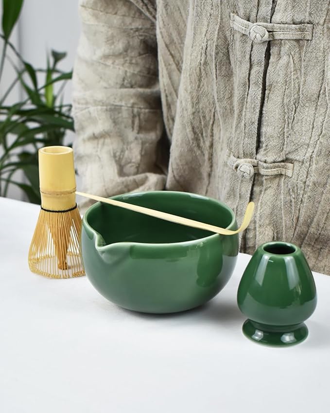 Artcome Premium Matcha Tea Set - 18.6oz Ceramic Bowl with Spout, Bamboo Whisk, Scoop, Whisk Holder & Brewing Guide - Perfect for Traditional Japanese Tea Ceremony