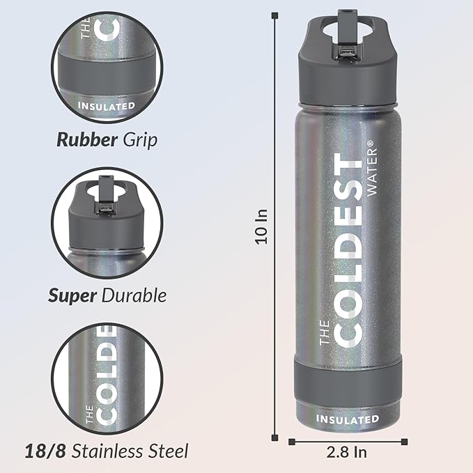 Coldest Insulated Water Bottle with Straw Lid - Stainless Steel Metal Insulated Bottle for Men & Women (Stardust Glitter, 24 oz)