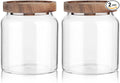 Labina Glass Storage Container Airtight Food Jars Kitchen Canister with Wood Lids, 20 Oz Wide Mouth Pantry Organization Glass Jar for Flour, Sugar, Cookie, Spagetti, Nuts and Candy (2 Pack)