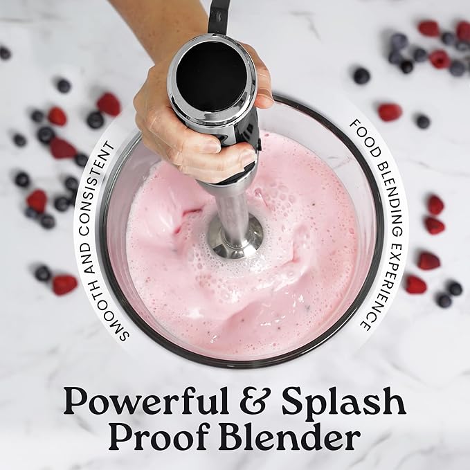 Zulay Immersion Stick Mixer Hand Blender - 800 Watts, Turbo Mode, 5-ft Power Electric Cord, Handheld Portable, Stainless Steel Blades - For Effortless Blending Smoothie, Soup, Baby Food, Puree - Black