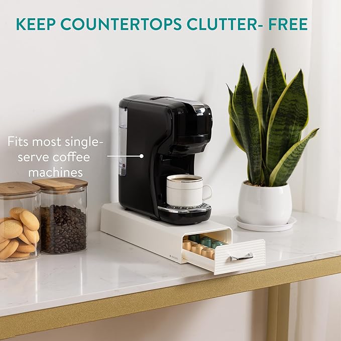 Navaris Coffee Pod Holder, Cream - Compact, Space Saving Coffee Capsule Storage Holders - Durable Espresso Organiser Station - Coffee Machine Drawer Ideal for Small Kitchens