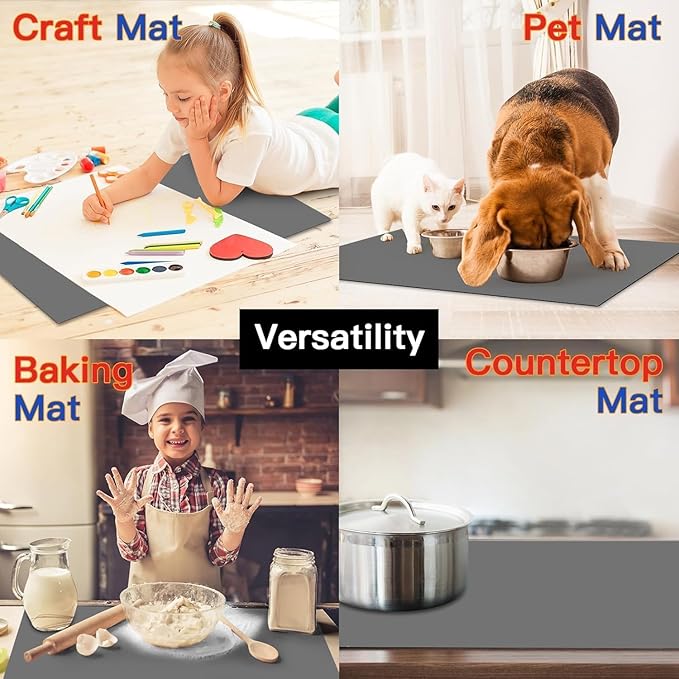 Largest Silicone Mats for Kitchen Counter, 120" x 24" Extra Large Heat Resistant Counter Mat, Kitchen Island Waterproof Thicken Non-slip Countertop Protector Mat, Multipurpose Mats, Light Gray
