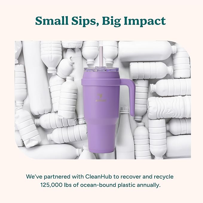 Reduce 40 oz Stainless Steel Tumbler with Handle - Dual-Wall Vacuum Insulated Travel Mug, Sweat-Proof Lid & Reusable Straw - Keeps Drinks Cold for 24 Hrs, Fits Cupholders, Dishwasher Safe-Purple Punch