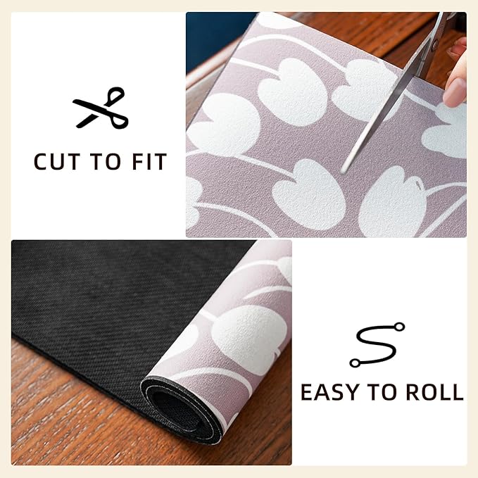 Dish Drying Mat Absorbent Coffee Mat Rubber Backed Soft Silicone Kitchen Counter Mats for Home Kitchen Bathroom Coffee Bar (Tulip, 16 x 24 Inches)
