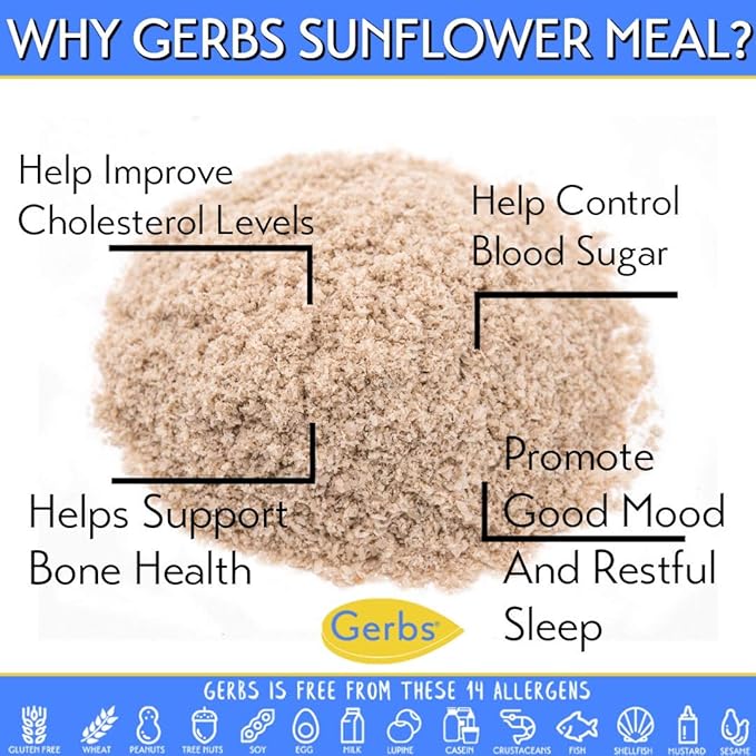 Gerbs Ground Sunflower Seed Meal, 2 LBS - Top 14 Food Allergy Free & NON GMO - Vegan & Keto Safe – Cold Milled Full Oil Seed Protein Powder