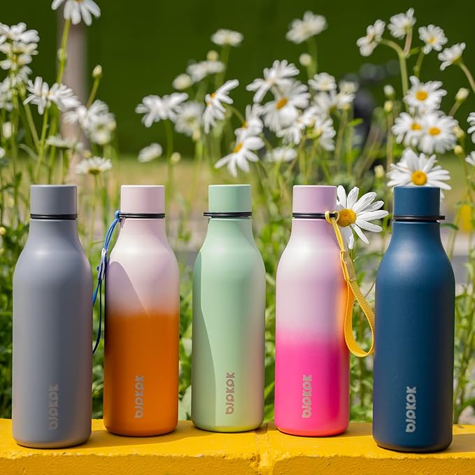 BJPKPK Insulated Water Bottles, 18 oz Stainless Steel Metal Water Bottle with Strap, BPA Free Leak Proof Thermos, Mugs, Flasks, Reusable Water Bottle for Sports & Travel, Grey