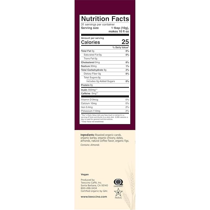 Teeccino Java Chicory Coffee Alternative - Ground Herbal Coffee That’s Prebiotic, Caffeine Free & Acid Free, Medium Roast, 11 Ounce (Pack of 3)