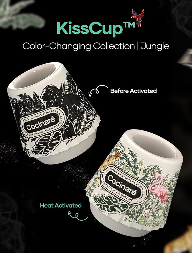 Cocinare KissCup Ceramic Espresso Cup – 2.2oz Demitasse Cup for Espresso, Pour-over coffee & Tea, Jungle, Color-Changing Collection