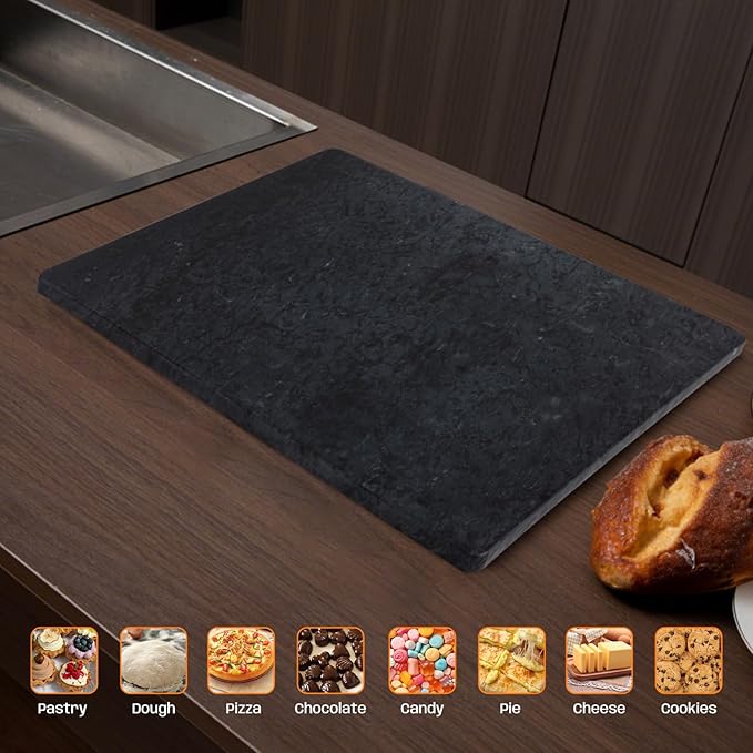 Black Marble Cutting Board, 12x16 Inch Marble Pastry Board With Non-Slip Feet For Cheese, Charcuterie, Dough, Chocolate, Dessert, Pack Of 1 Piece