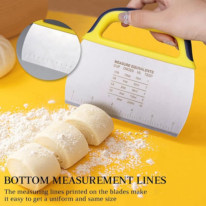 YGDZ Dough Scraper Chopper 2 Pcs, Stainless Steel Dough Cutter With Grip, Plastic Bench Scraper with Measuring Scale, Multipurpose Pizza Cutter, Pastry, Food Scraper for Baking, Dough, Bread, Cake