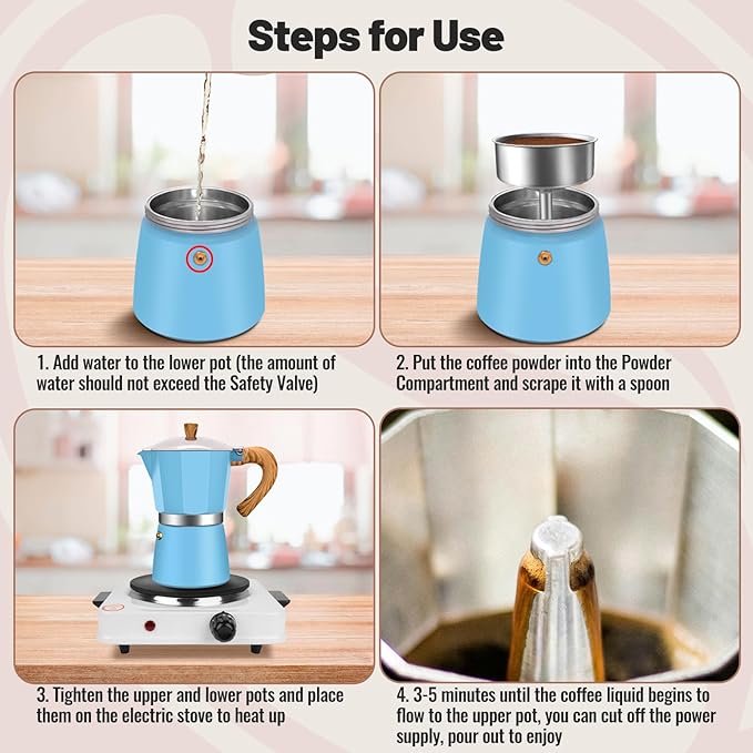 9 Cup Aluminum Moka Pot Classic Stovetop Espresso Coffee Maker 450ml 15oz Coffeemaker Percolator Mocha Pot Greca Coffee Maker Cafe Makers for Italian and Cuban Café Brewing Blue