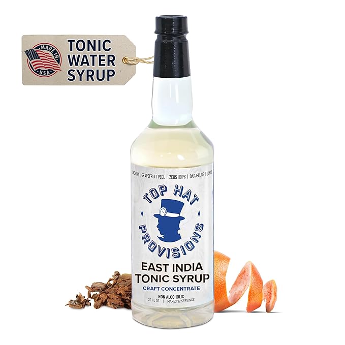 Top Hat East India Craft Concentrated Quinine Tonic Drink Syrup - 5x Natural Quinine Wellness Tonic Water Concentrate - Just Add Club Soda - 32oz bottle