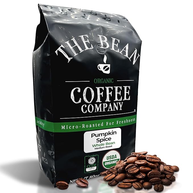 The Bean Organic Coffee Company Pumpkin Spice, Medium Roast, Whole Bean Coffee, 5-Pound Bag