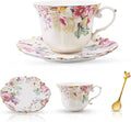 TATSUMI Country Roses Bone China Tea Cup and Saucer Set, 3 Pieces, Vintage Style, For Women and Tea Parties(Pink,1 Set)