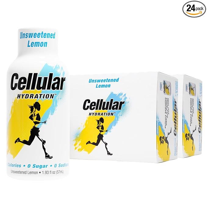 Cellular Hydration Shots Unsweetened Lemon Flavor – 24 Pack of 1.93 fl oz Shots – Electrolytes – Amino Acids – Zero Sugar – Zero Sodium – Vegan – Gluten-Free Hydration
