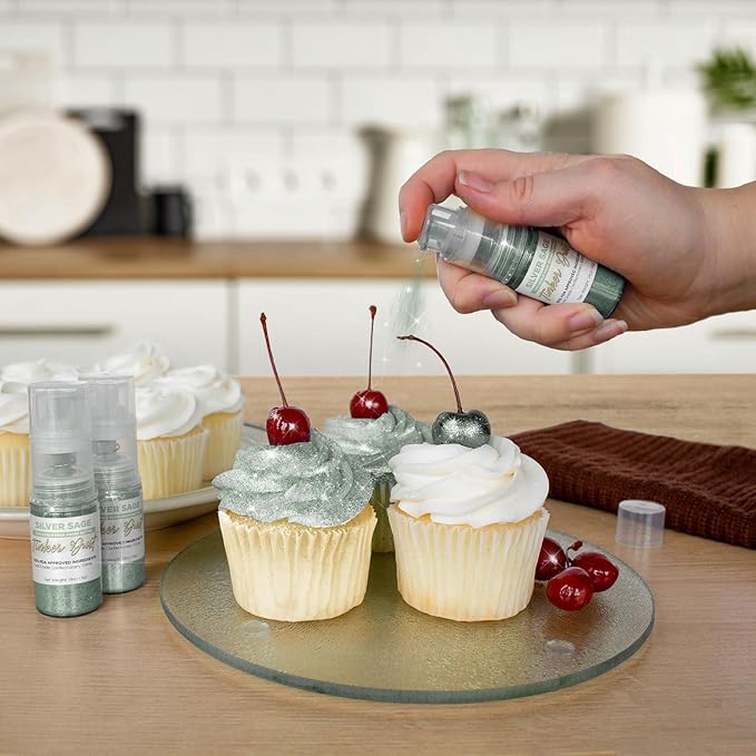 Bakell - Silver Sage Tinker Dust (4g, 1x Mini Spray Pump) Edible Glitter for Food, Desserts, and Beverages!