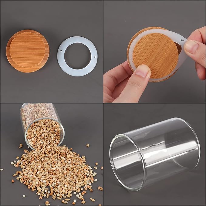 4oz Glass Spice Jars with Bamboo Lids, 20 Pack Clear Borosilicate Glass Food Storage Containers with Wooden Airtight Lids, Cylinder Glass Bottles with Lids for Kitchen Spice Sugar Salt Coffee Tea