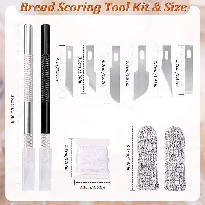 20Pcs Bread Lame Scribing Tool Kit - 2 Precision Scribes with 15 Blades, Finger Guard, Design Cord, Safety Cover and Storage Box - Stainless Steel Scribes for Artisan Bread and Dough Patterns Designs