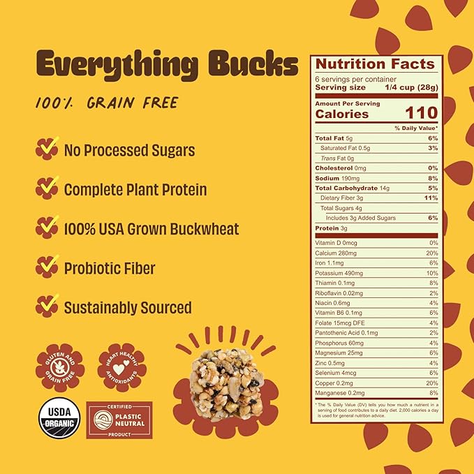 Clusterbucks Superfood Clusters – Grain-Free, Keto-Friendly Snack Bites with Regeneratively Grown Sprouted Buckwheat– Gluten-Free, Low-Carb, Organic Healthy Snack (3-Pack, Everything Bucks)