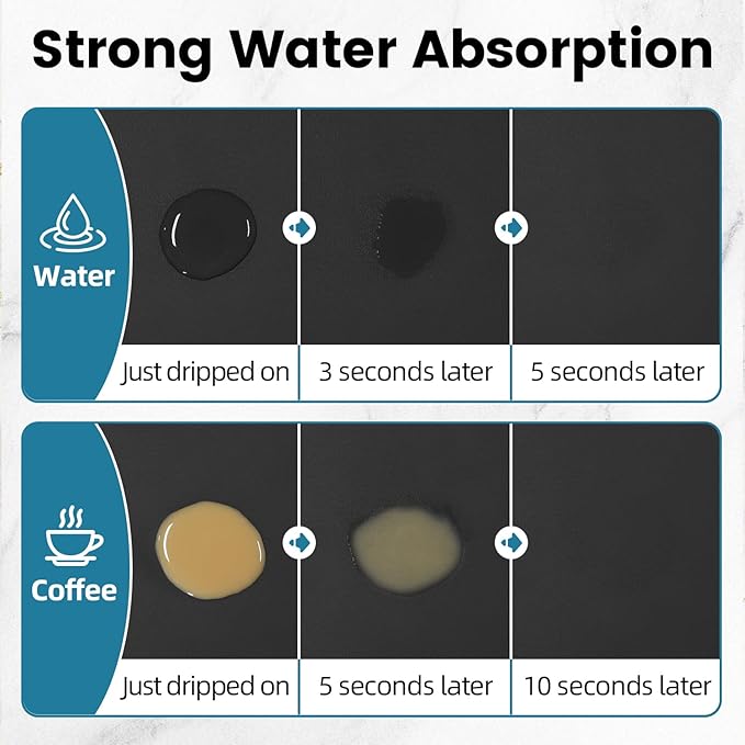 PoYang 24"x16" Coffee Mat Large, Coffee Bar Accessories for Countertop, Absorbent Dish Drying Mat, Anti-Slip and Hide Stain Pad for Espresso Machine, Espresso Maker and Kitchen Counter, Black