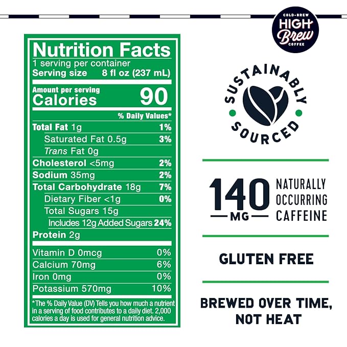 High Brew Coffee, Cold Brew Coffee, Dark Chocolate Mocha, 8 Fl Oz, Ready-To-Drink (Pack of 12)
