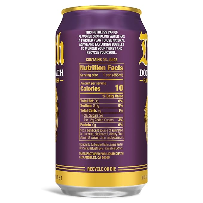 Liquid Death, Doctor Death, Soda-Flavored Sparkling Water, 12-Pack (12oz Cans), Low Sugar, Huge Flavor & No Artificial Sweeteners