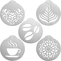Coffee Decorating Stencils, 5Pcs Stainless Art Stencils Garland Mould Cappuccino Art Templates for Mousse, Cup Cake, Birthday Cake, Coffee, Hot Chocolate