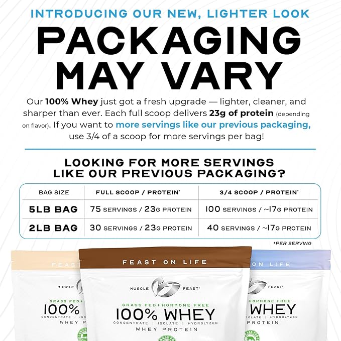 Muscle Feast 100% Grass Fed Whey Protein Powder, All Natural Hormone Free Paure Raised Whey Protein Powder for Women & Men- Whey Concentrate, Isolate & Hydrolyzed Protein Powder Blend - Chocolate, 2lb