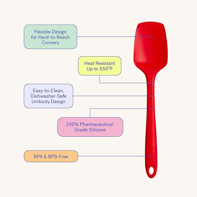 GIR: Get It Right Seamless Silicone Spoonula Spatula - 8-Inch Mini Red - Heat-Resistant up to 425°F - Flexible Edge Scraper for Jars & Bowls - Dishwasher Safe - Silicone Spatula for Cooking