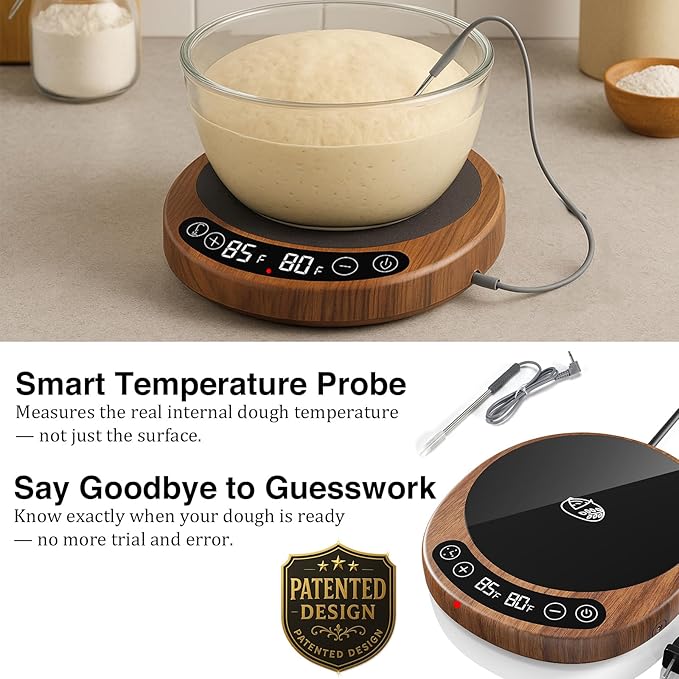 SourKeeper Pro - Larger Dough & Sourdough Starter Warmer, 2026 Upgrade Dough Proofing Warming Mat, Dough Temp Probe, 1°F Control (70–110°F), 24H Timer, Real-Time Monitoring, for Serious Bakers