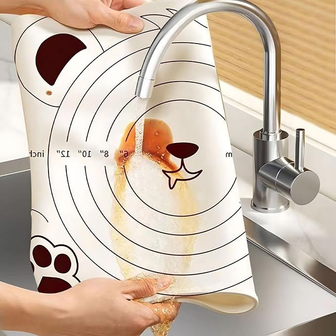 Little Bear Pastry Mat Set:Silicone Pastry Mat with Cake Scraper Rolling Pin Pastry Brush for Baking (standard, count, 3)