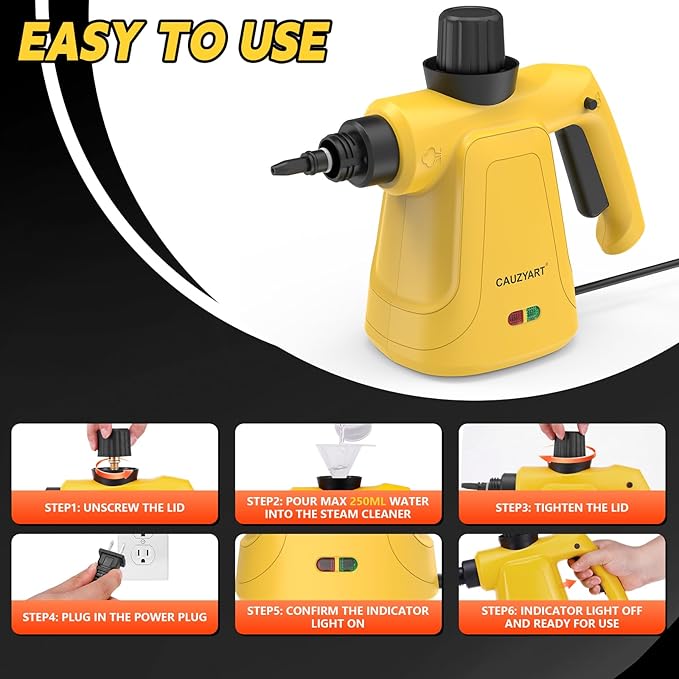 Steam Cleaner for Home, Cauzyart Pressurized HandHeld Steamer for Cleaning with 11pcs Accessories and Safety Lock, Multi-Purpose Steamer for Bathroom,Tile, Window and Car