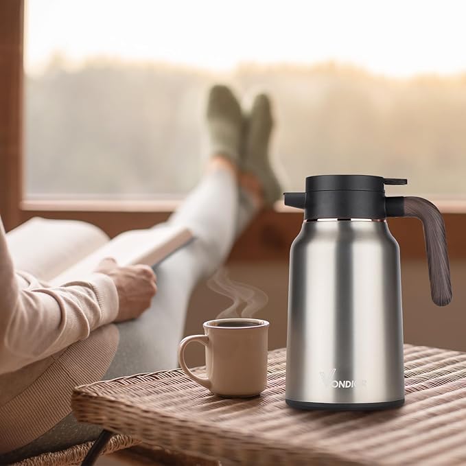 Vondior Coffee Carafe 65oz - 36 Hours Thermal Coffee Thermos- Insulated 304 Stainless Steel Hot Beverage Dispenser - Coffee Carafes For Keeping Hot/Cold Coffee, Tea, Water, Drink Dispenser for Parties