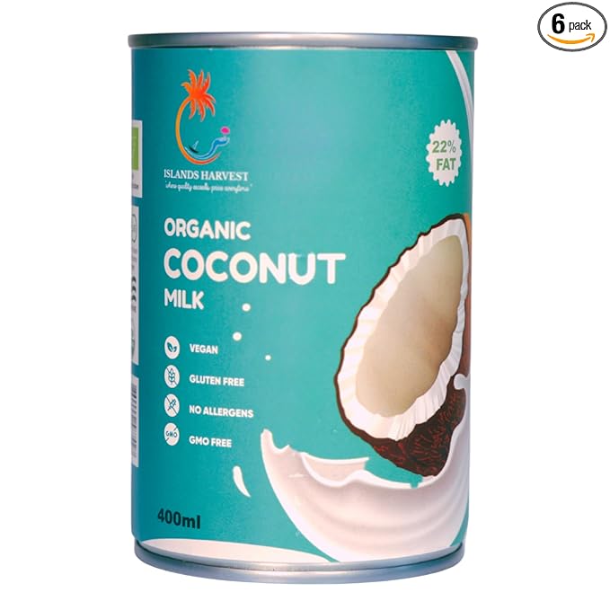 Islands Harvest Organic Coconut Milk (22% Fat) Pack of 6 - Vegan, Kosher, Halal, Non-GMO, USDA Organic - Rich & Sweetly Aromatic Coconut Flavor - No Added Artificial Flavors, Colors & Preservatives. Perfect for Curries, Soups, Sauces, Drinks & Desserts