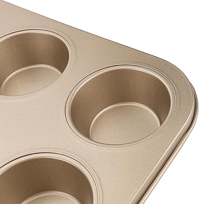 2 Packs Nonstick Round Muffin Baking Pan Tin, 6-Cup Muffin Tin, Cupcake Pans, Cheesecake Pans, Carbon Steel, Gold