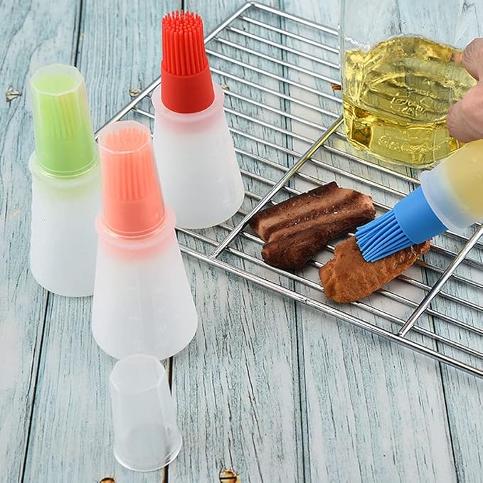 Silicone Oil bottle brush，BBQ/Pastry Basting Brushes,Silicone Cooking Grill Barbecue Baking Pastry Oil/Honey/Sauce Bottle Brush (4 PCS,blue)