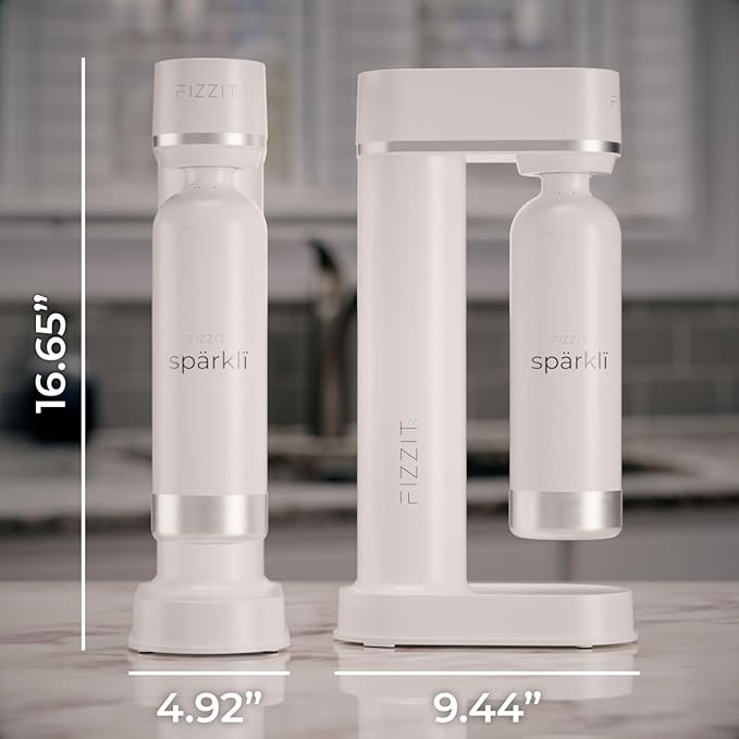 White Stainless Steel Sparkling Water Maker Soda Maker Includes 1 x CO2 Cylinder & 1L White Stainless Steel Bottle