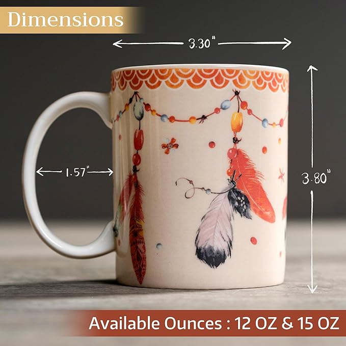 Maison d' Hermine Coffee Mug with Handles Fine Bone China Mugs Pack of One Tea Cups for Hot Beverages Cappuccino Latte Home Restaurant Office Perfect for Gift (Ibiza - Beige - Feather, 15 Ounce)
