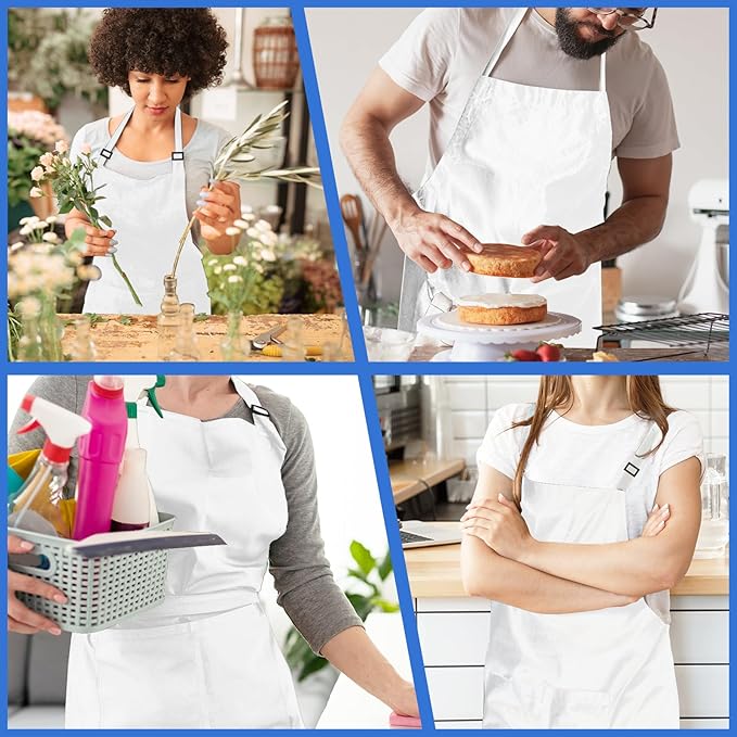 4 Pack Chef Apron, Adjustable Apron with 2 Pockets, Unisex Personalised Apron for Cooking, Kitchen, Restaurant