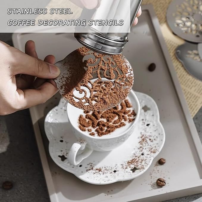 Stainless Steel Coffee Decorating Stencils Foam Barista Templates Decorative Latte Art Stencils Metal Foam Latte Art Templates for DIY Coffee Decor Coffee Making Accessories