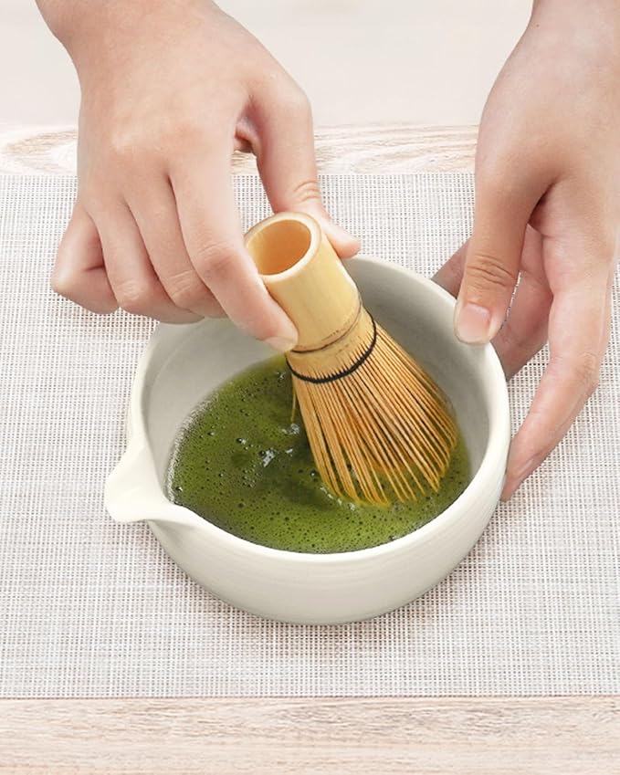 Traditional Matcha Bowl with Spout, Ceramic Matcha Tea Bowl (Chawan), Matcha Mixing Bowl for Whisking Matcha, Ivory White (18 Ounce)