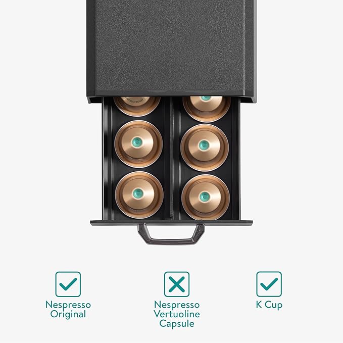 Navaris Coffee Pod Holder, Black - Compact, Space Saving Coffee Capsule Storage Holders - Durable Espresso Organiser Station - Coffee Machine Drawer Ideal for Small Kitchens