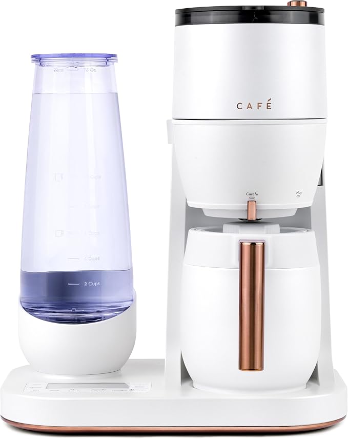 Café Specialty Grind and Brew Coffee Maker, Single-Serve to 10-Cup Thermal Carafe, with Built-In Bean Grinder & Removable 75oz Water Reservoir, WiFi & Smart Connected, SCA Certified, Matte White